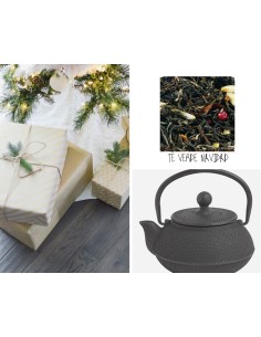ECO-CAJA REGALO TÉ VERDE CANELA&CHOCOLATE + TETERA HIERRO
