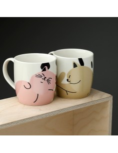 Set de 2 Tazas de Porcelana "Vida de Gato"