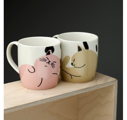 Set de 2 Tazas de Porcelana "Vida de Gato"