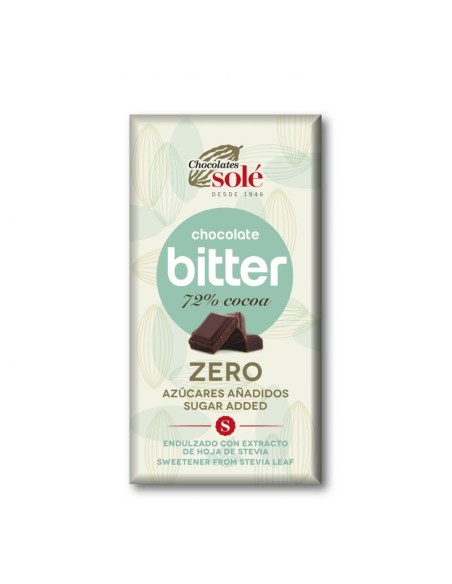 CHOCOLATE BITTER ZERO AZÚCAR 72% CON STEVIA - SOLÉ