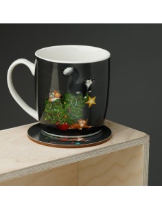 Taza con posavasos - Michi en el Árbol
