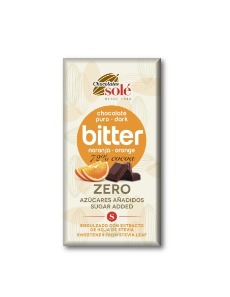 Chocolate Bitter 72% Cacao con Naranja  - sin azúcar - Solé