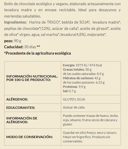 bollo chocolate biogredos