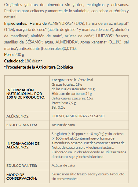 Galletas almendra sin gluten biogredos