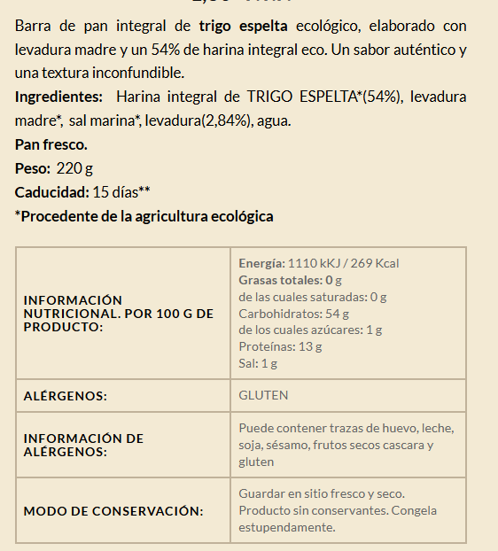 Pan espelta barra integral biogredos